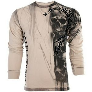 MEN'S AFFLICTION 3D printed WALKING DEAD  SKULLS TATOO BIKER LONG SLEEVE SHIRT
